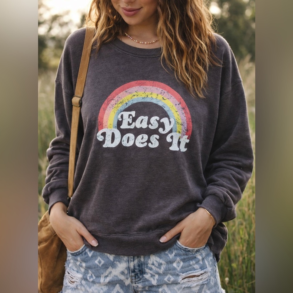 Wildfox Charcoal Gray Sweatshirt easy does it rainbow sweater size small